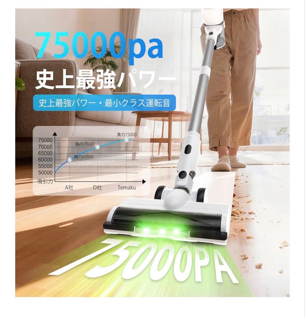 掃除機 コードレス　業界初除菌機能搭載　75Kpa 強力吸引　エコ