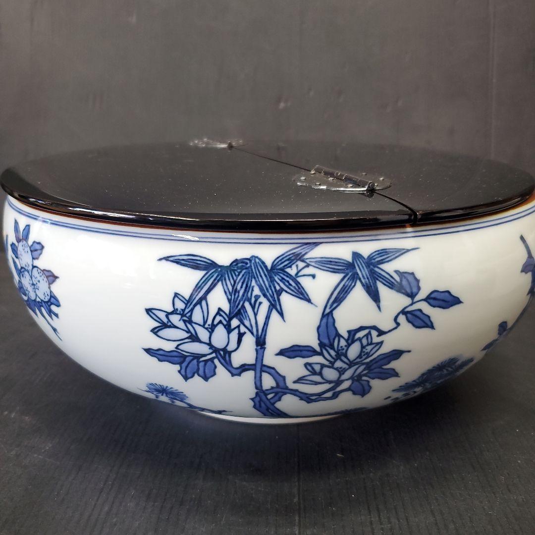 お値下げ　平安 手塚祥堂 染付 四仙花文 平水指 水指 茶道具 35