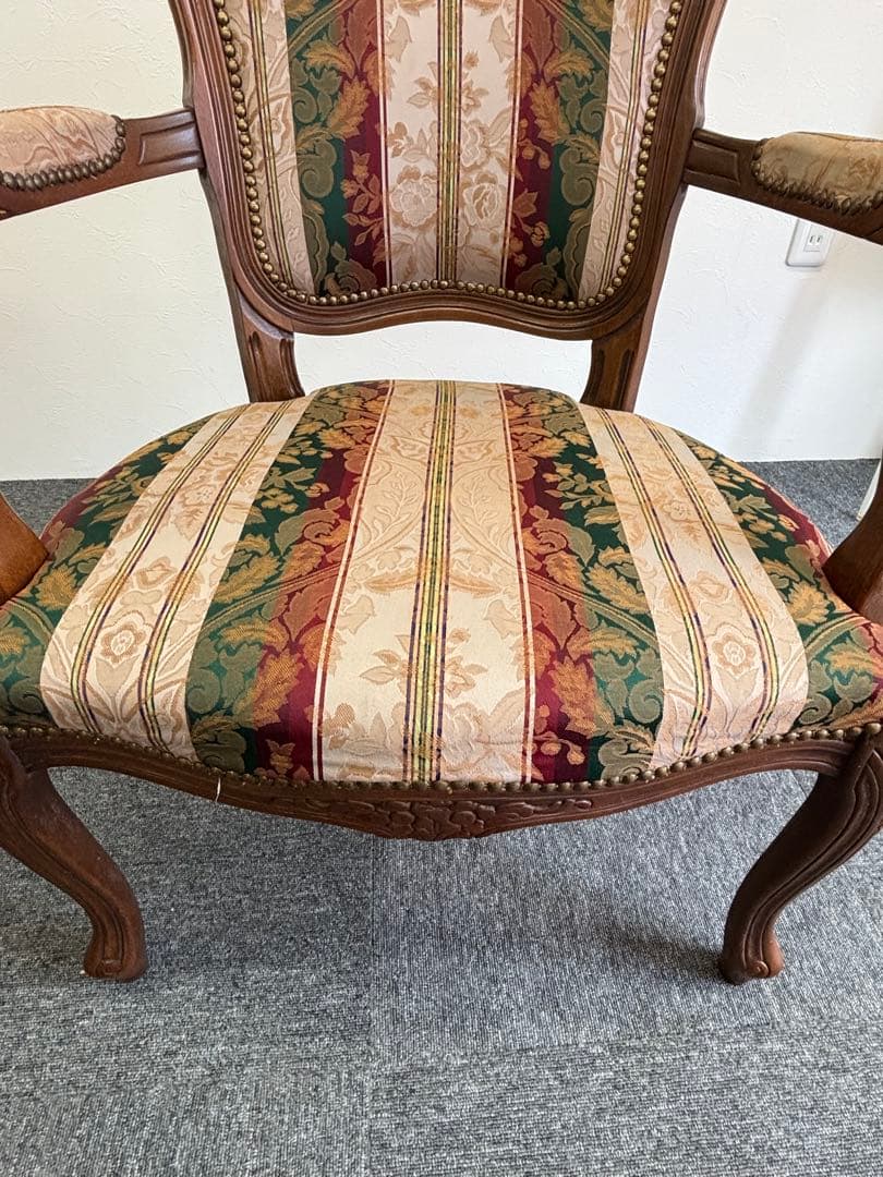 輸入家具 アンティークチェア 猫脚 クラシックスタイル 多色布張り椅子②