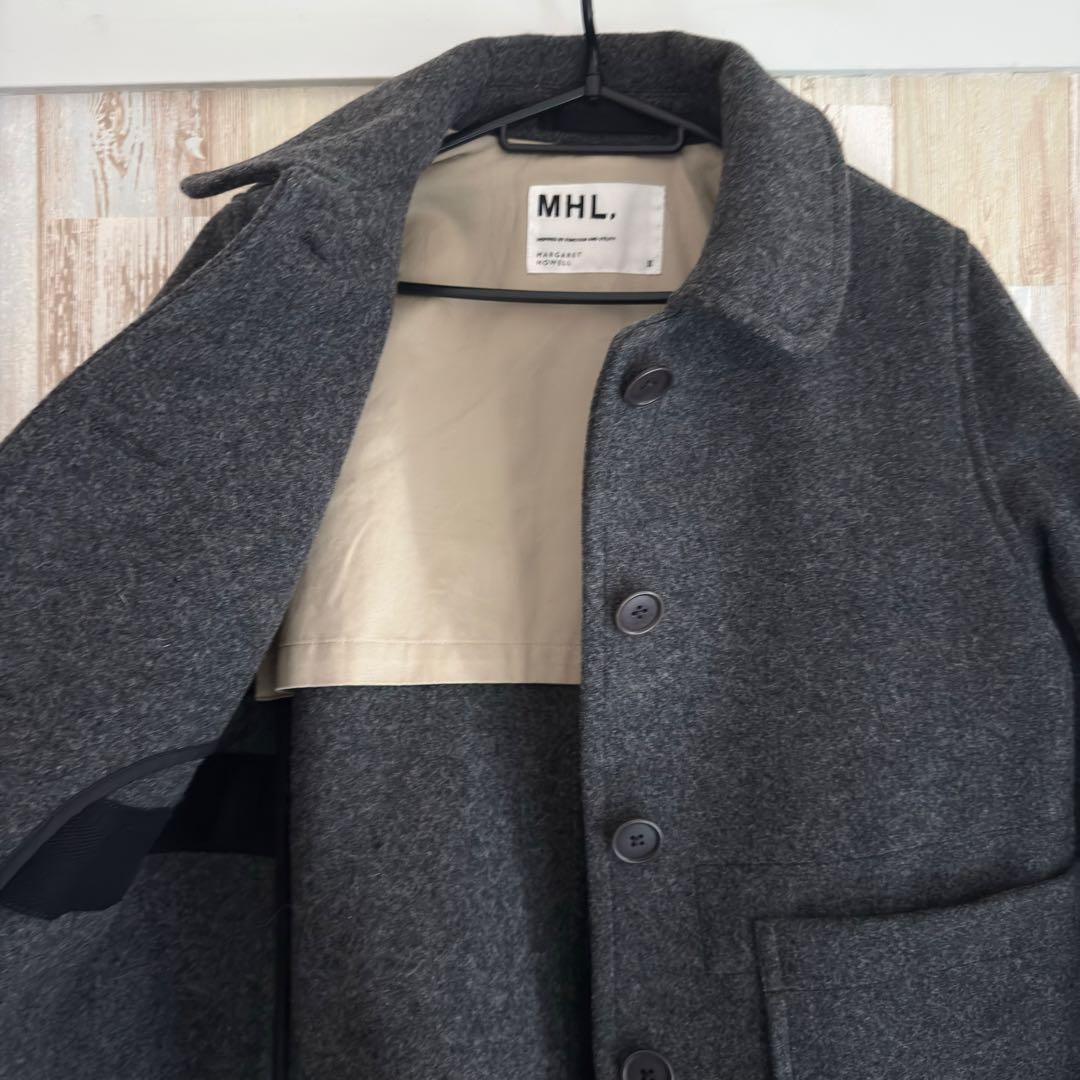 MHL. エムエイチエル ウール メルトン ラウンドカラー コート グレー 2