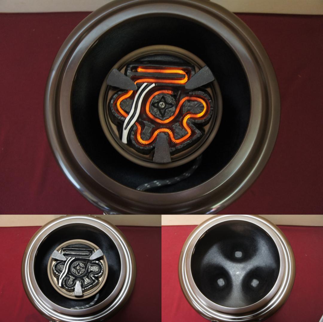 ☆美品 未使用 在銘真形釜添え 唐銅朝鮮風炉 釜鐶 400W電熱器 敷板送料込み