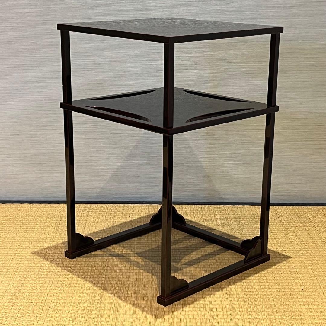 輪島塗 糸巻透し二重棚 共箱 炉・風炉用 茶道具