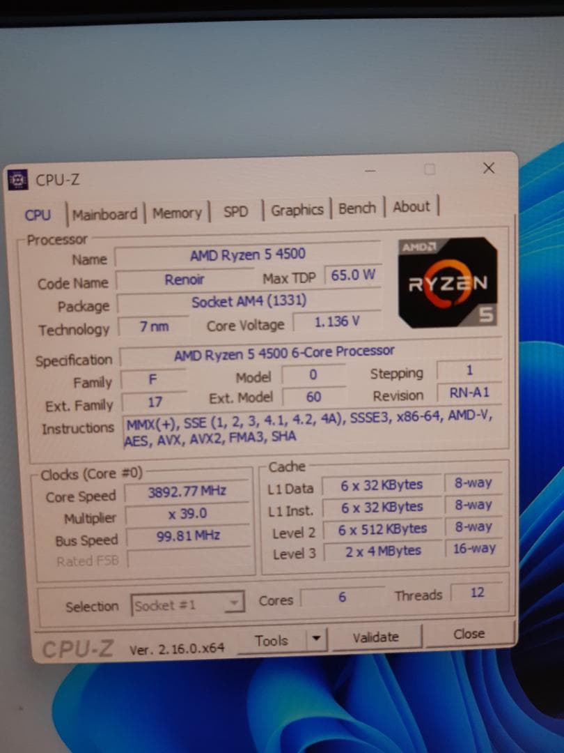 自作PC　RYZEN5 4500・8GB・128GB・GTX645・WIN11