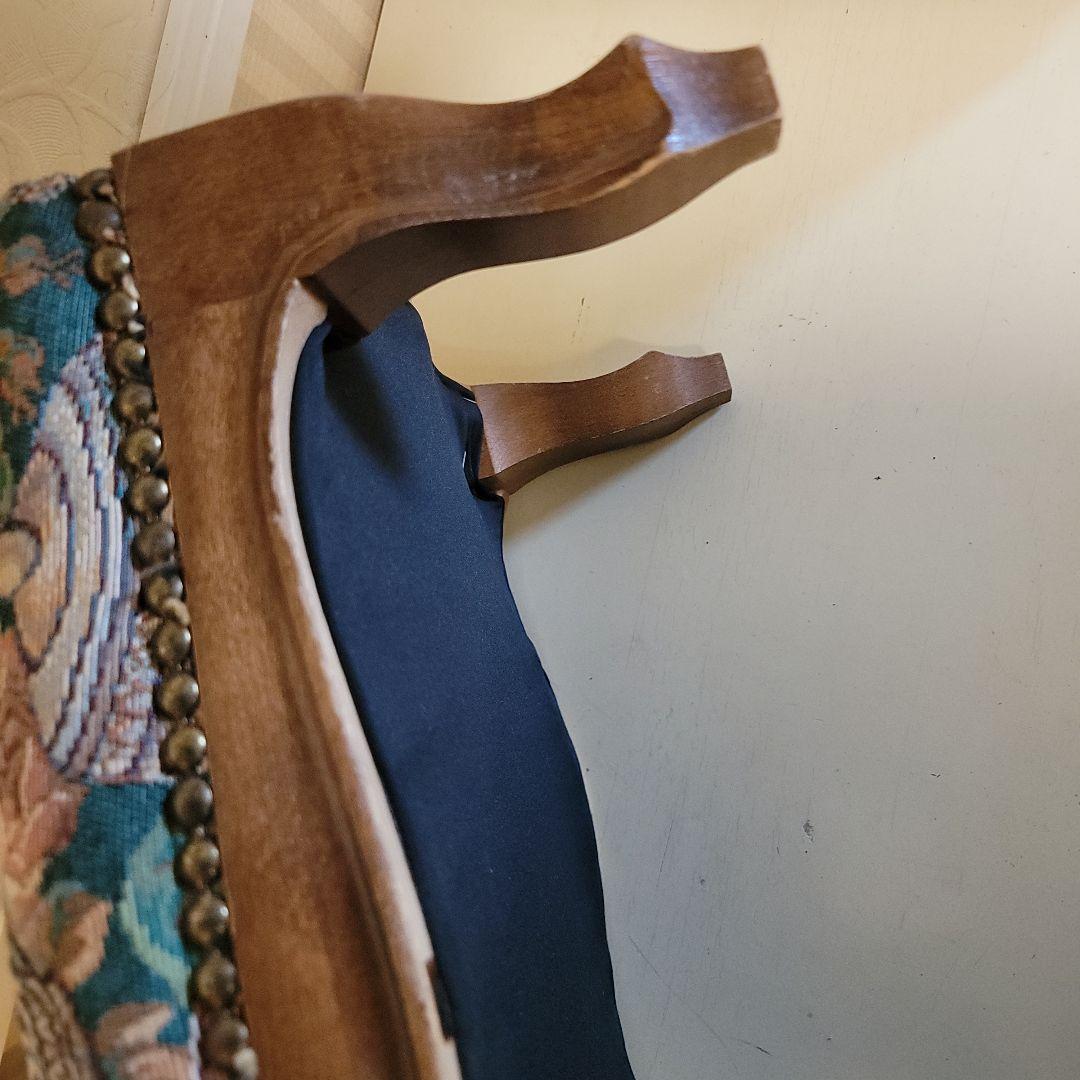 ヴィンテージオットマン　スツール　ゴブラン織り　ティーポット-カップ柄　低タイプ