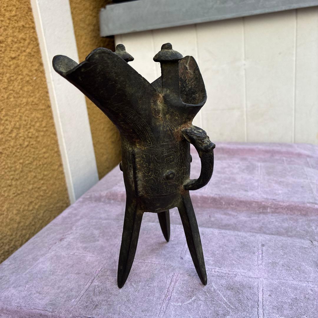 古風な青銅製三脚ワイン容器、ジュエ、宋明朝 三国志覇道　爵杯＆孫堅頭巾