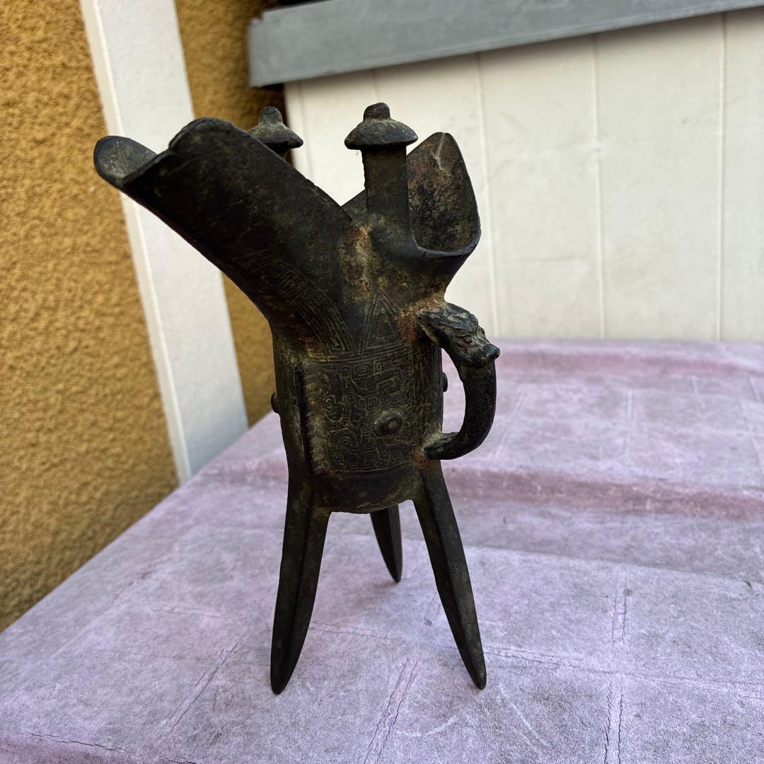 古風な青銅製三脚ワイン容器、ジュエ、宋明朝 三国志覇道　爵杯＆孫堅頭巾