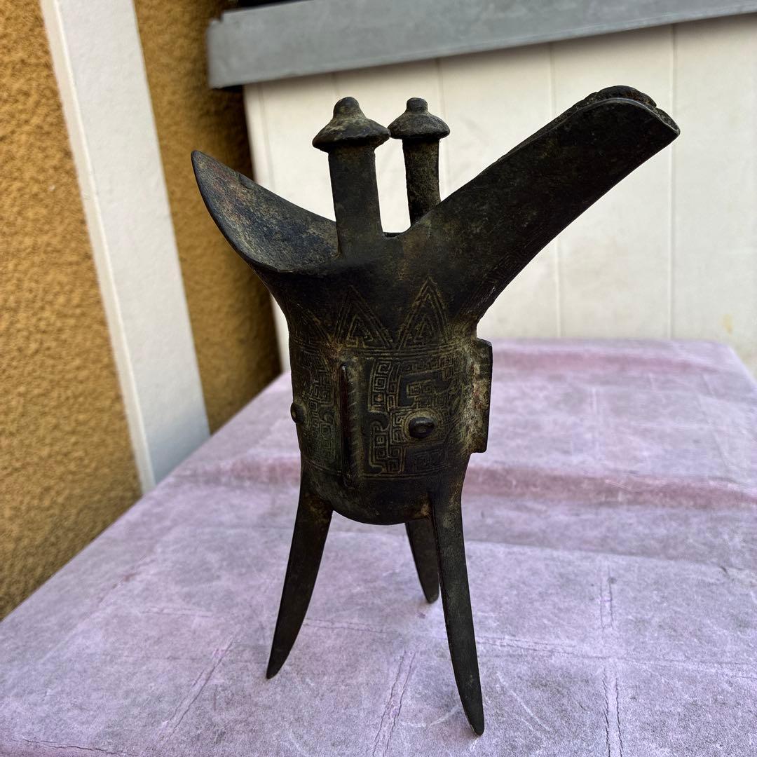 古風な青銅製三脚ワイン容器、ジュエ、宋明朝 三国志覇道　爵杯＆孫堅頭巾