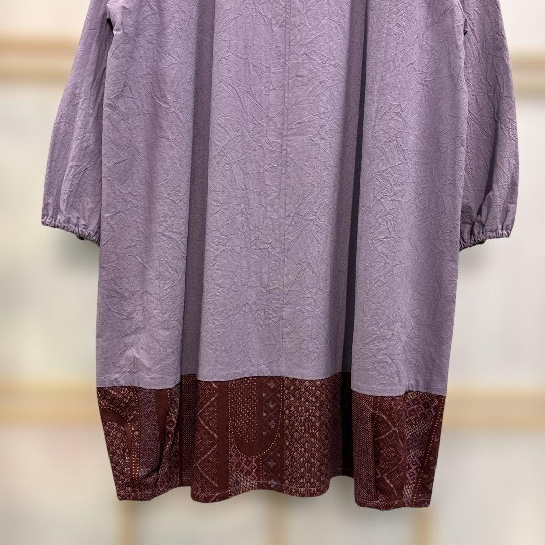 かぶり割烹着　紫　シワ加工　日本製