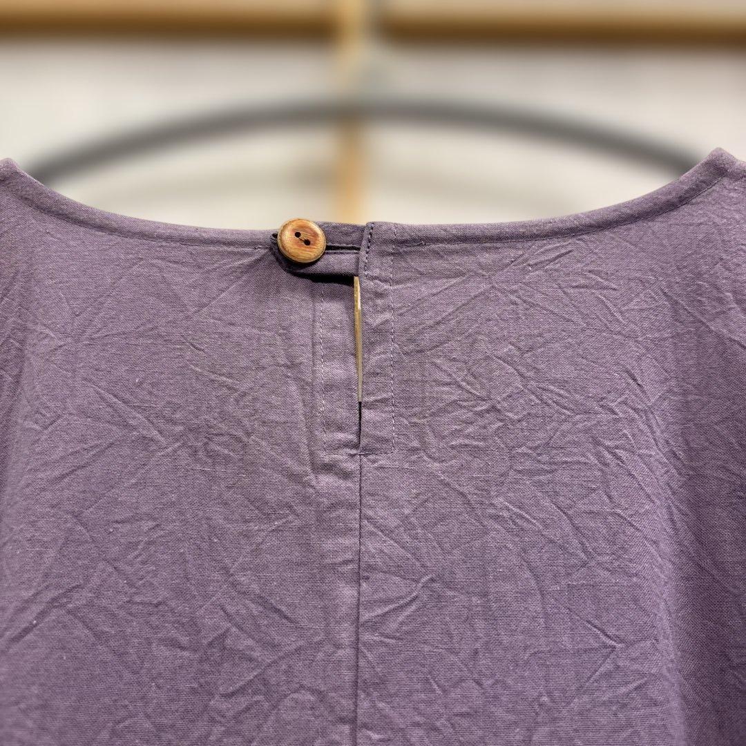 かぶり割烹着　紫　シワ加工　日本製