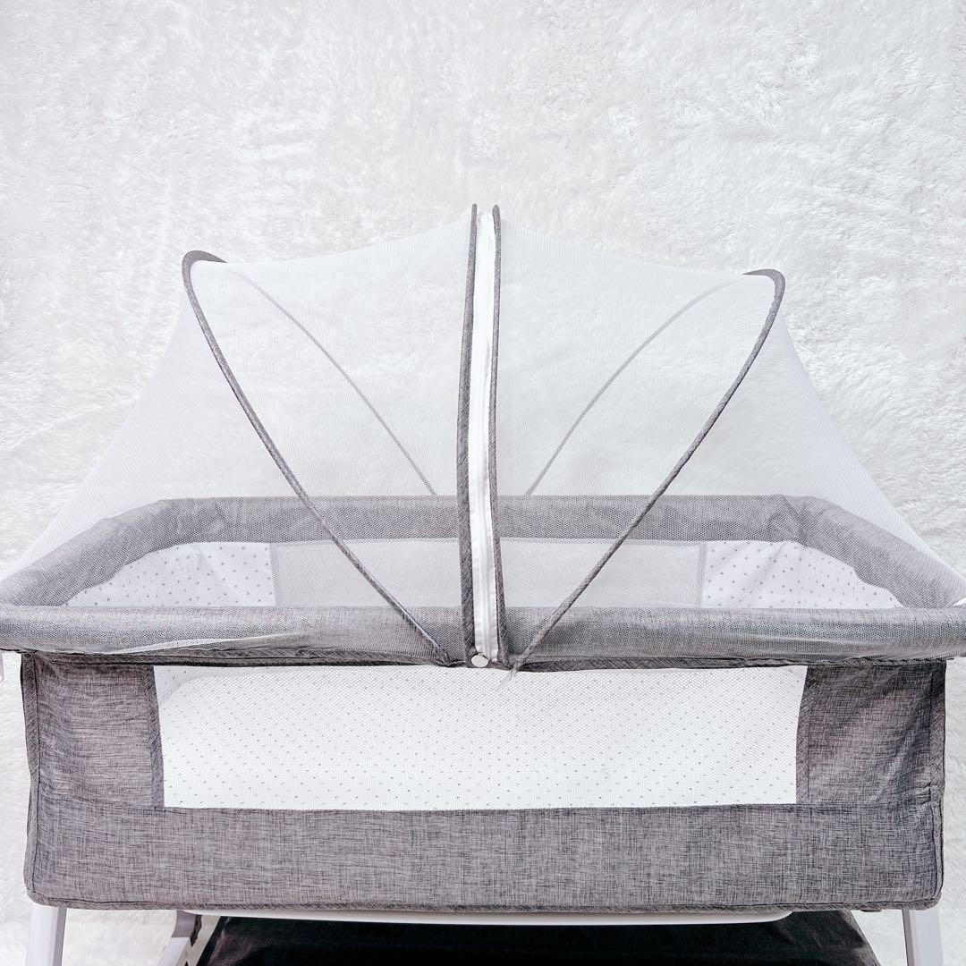 ベビーベッド　高さ調整可能　バウンサー　添い寝　折り畳み　蚊帳