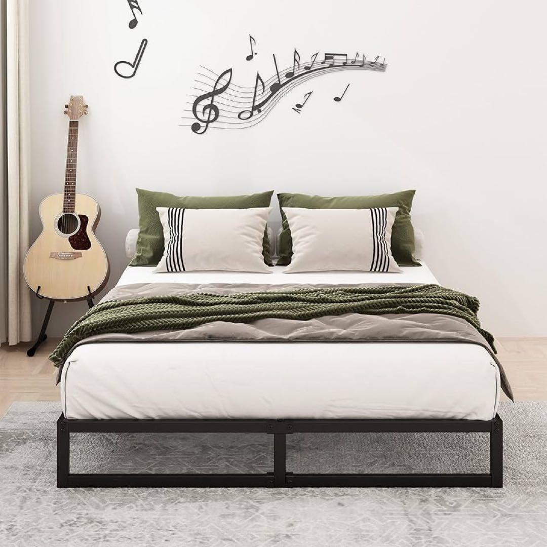 ベッドフレーム セミダブル 静音 ローベッド 安定性 メタル ブラック
