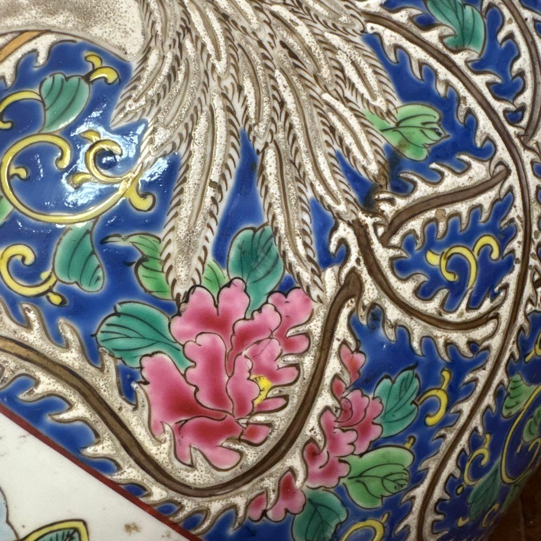 伊万里　十錦手　色絵彩色牡花唐草鳳凰紋　火鉢