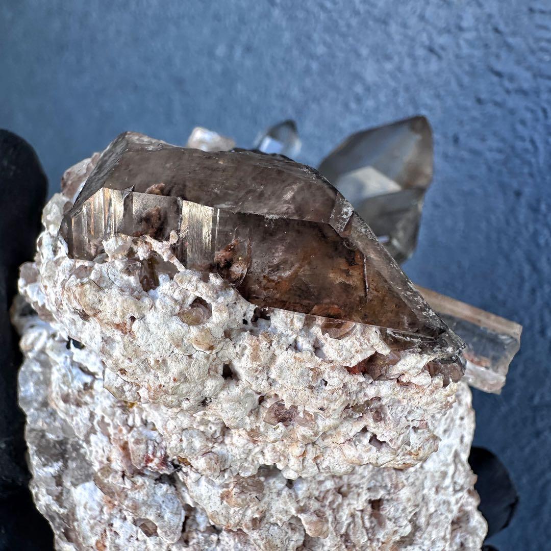 【金運☆魔除】高透明度☆高品質スモーキークォーツクラスター天然石 原石A1450