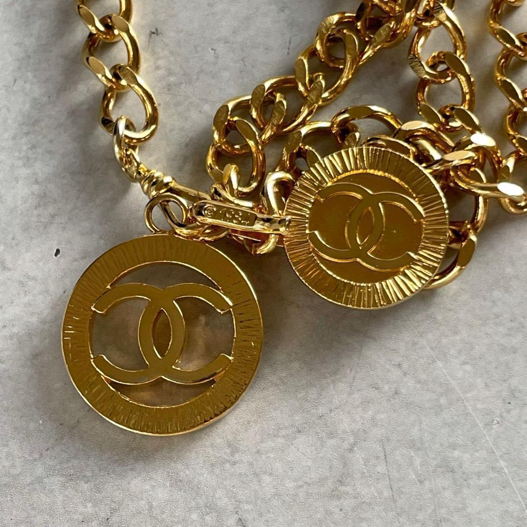 極美品　CHANEL シャネル　1984　ココマーク　3連　チェーンベルト　金色
