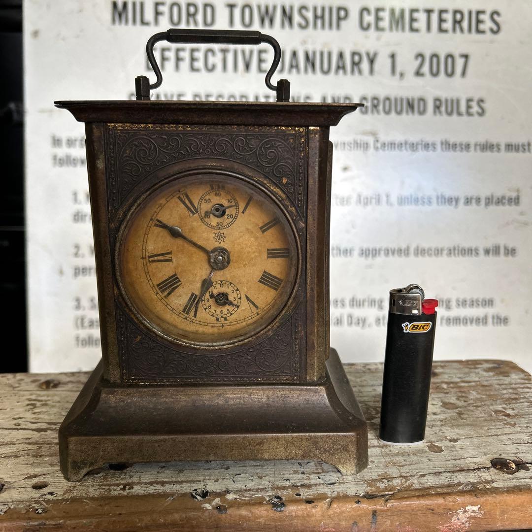 【ジャンク】JUNGHANS 真鍮 アンティーク 置き時計 ゼンマイ式