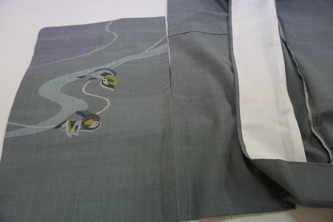 b*r様 オシドリ柄紬の付下げ（単衣仕立て）