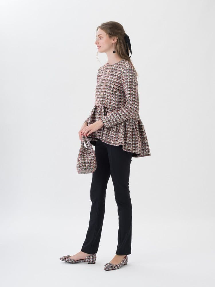 ツルバイマリコオイカワ ブラウス ペプラム ツイード Gala 36