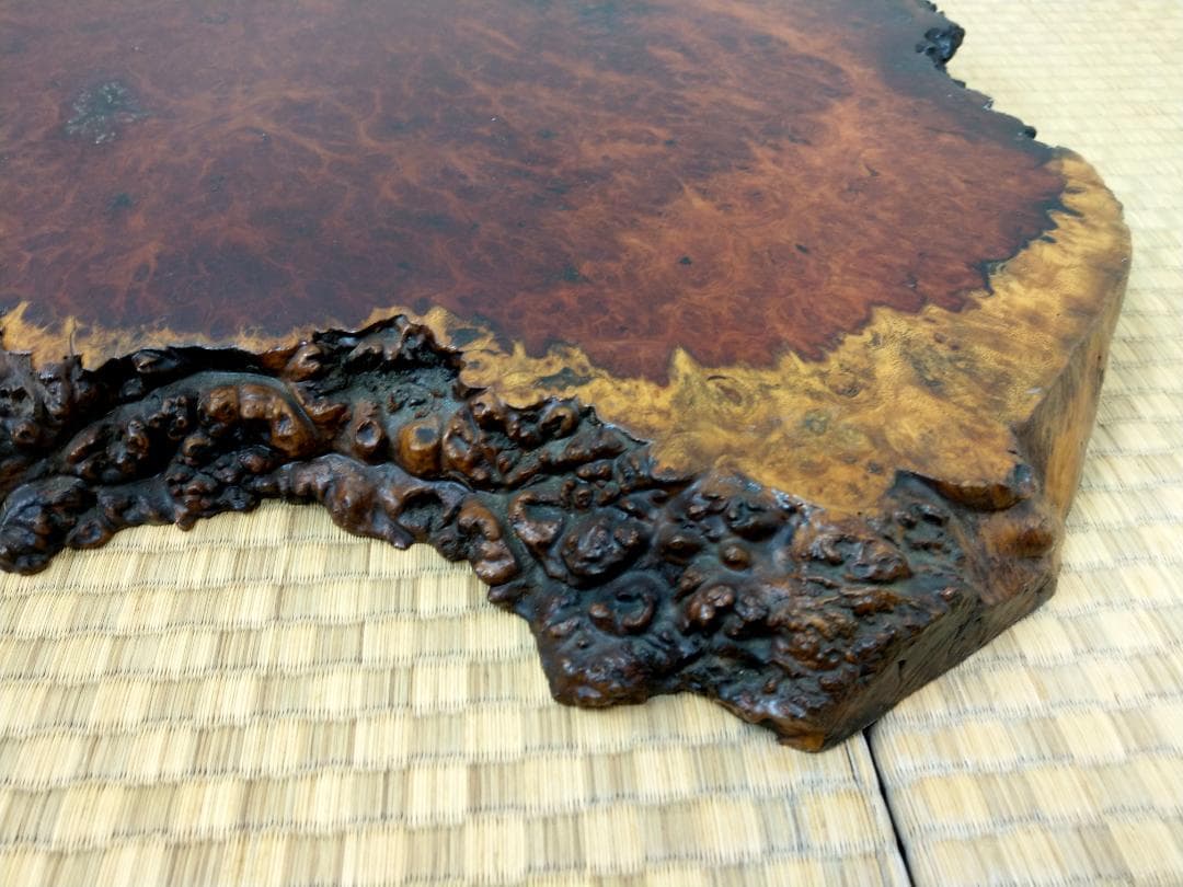 厚さ4.5cm 唐木 花梨 瘤木 輪切り 無垢 一枚板 玉杢 葡萄杢 花台
