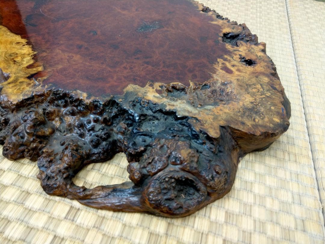 厚さ4.5cm 唐木 花梨 瘤木 輪切り 無垢 一枚板 玉杢 葡萄杢 花台