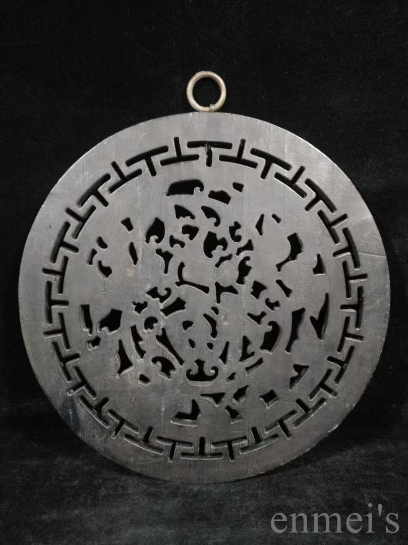 中国古美術 旧蔵 楠木製 漆器 円形 掛匾《葫蘆福》高浮彫 手彫り 古美味 置物