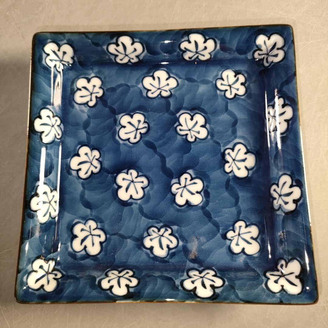 A1324-6/有田焼/源右衛門窯/古染風梅紋銘々皿5客/共箱/飾皿/懐石道具/