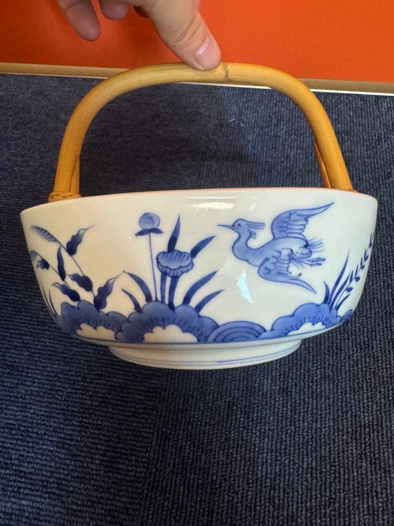 1891  宮内庁御用達『十四代 辻常陸』　辻製　染付花鳥　手付き鉢