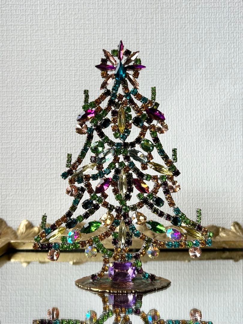チェコガラス/ガラスツリー/カラフル/卓上ツリー/クリスマス/ラインストーン