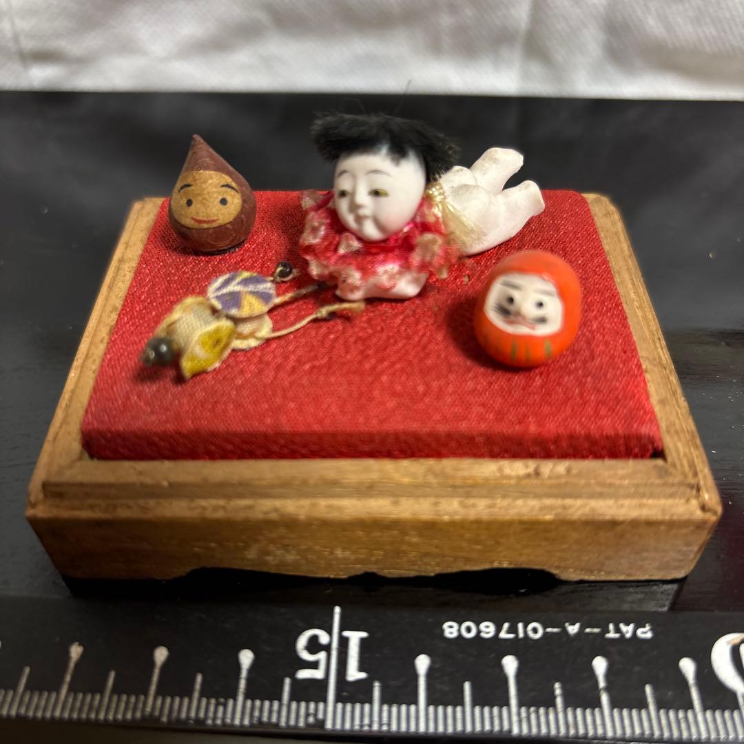 アンティーク、はいはい人形、童子こま犬、達磨ガラスケース大正昭和初期まとめて