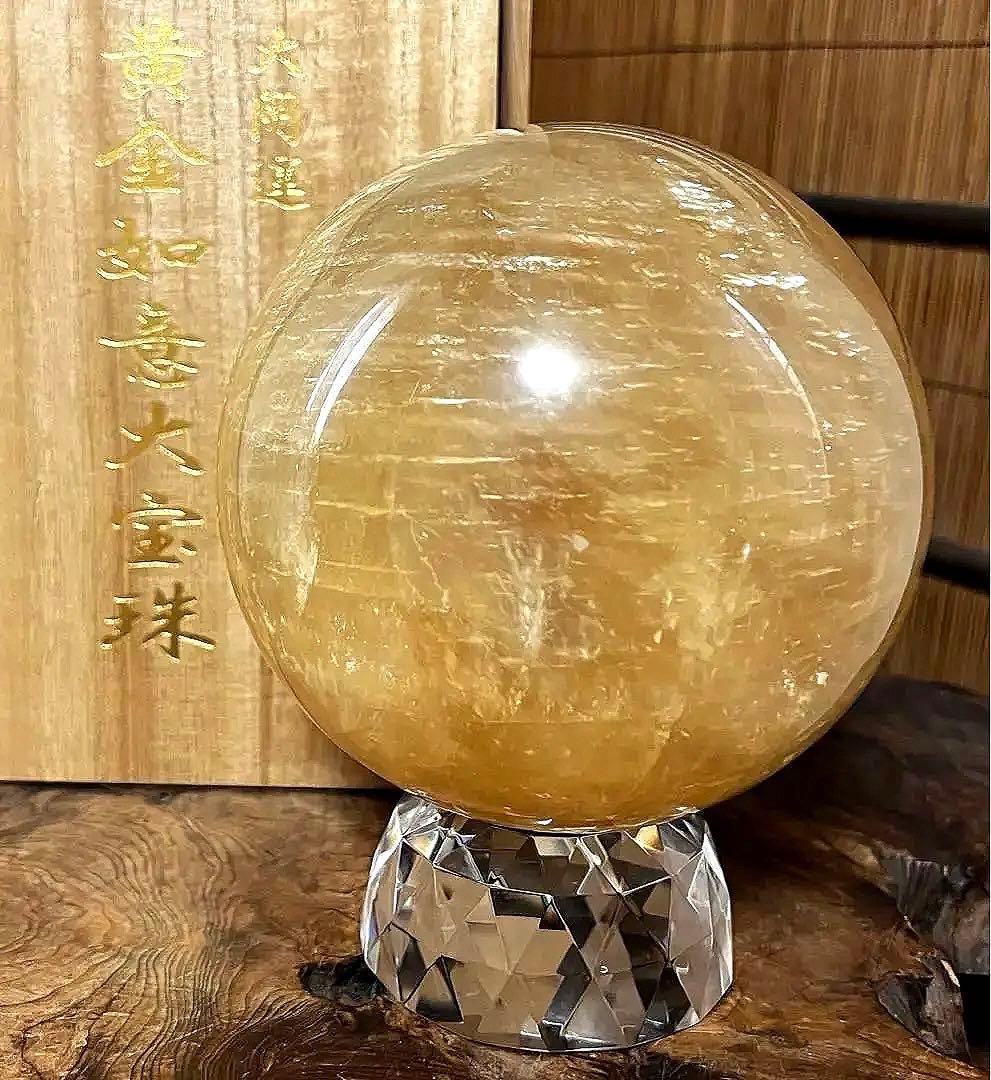古水晶 特大 黄金如意大宝珠 5.4㎏ 共箱 台座 特別価格