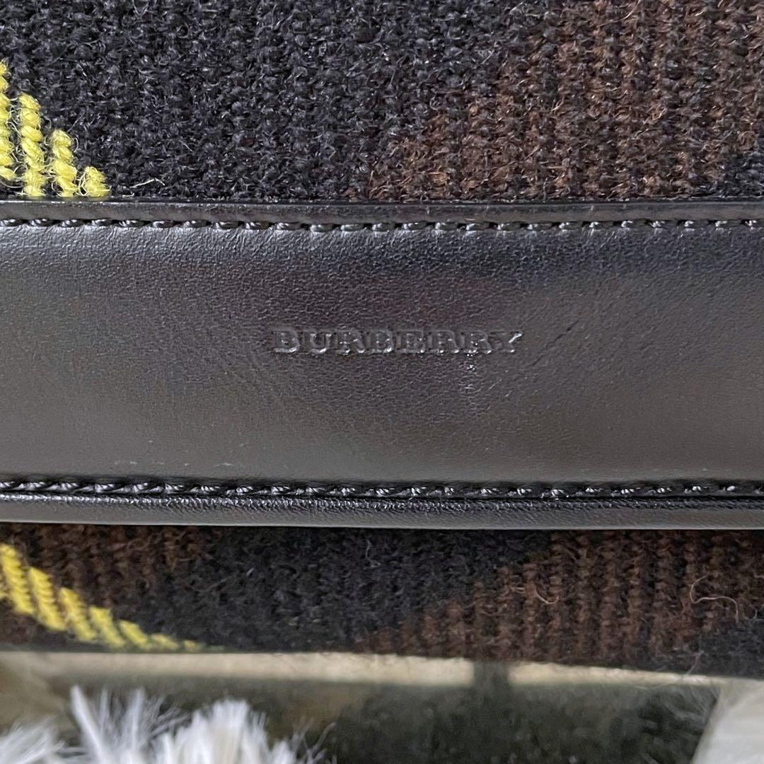 BURBERRYバーバリーブラックノバチェックウール×レザーワンショルダーバッグ