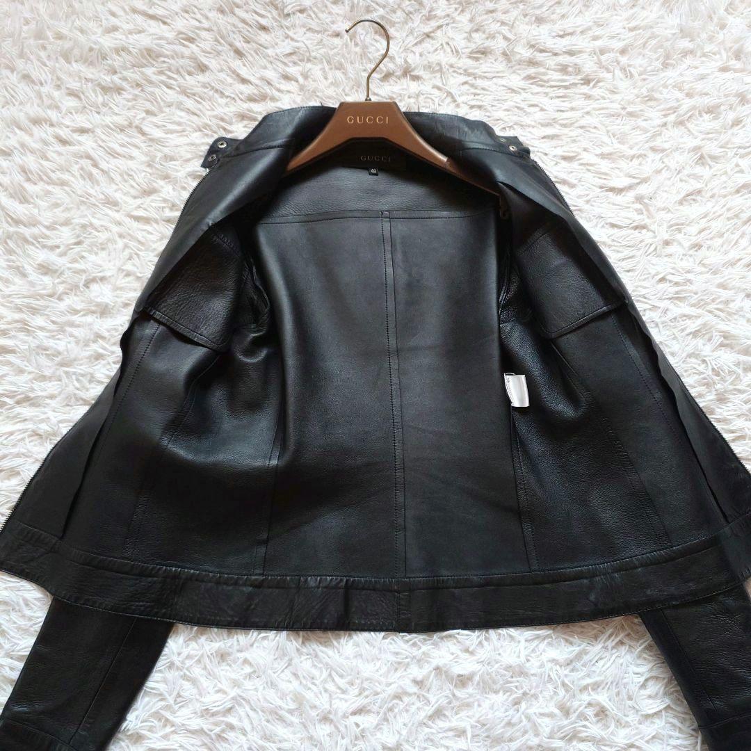 GUCCI　グッチ　牛革　レザージャケット　シングル　ライダース　ファスナーロゴ