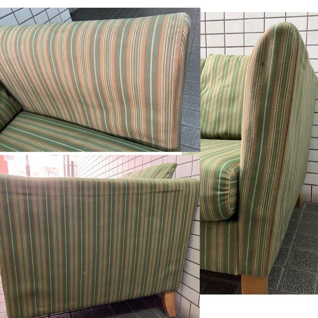 karimoku カリモク マルチカラーストライプ2人掛けソファ　グリーン　希少