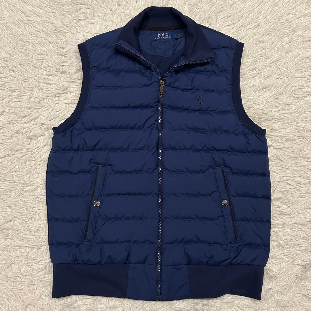 美品　ポロラルフローレン　ダウンベスト　切替　ポニー刺繍　紺　ゴルフウェア