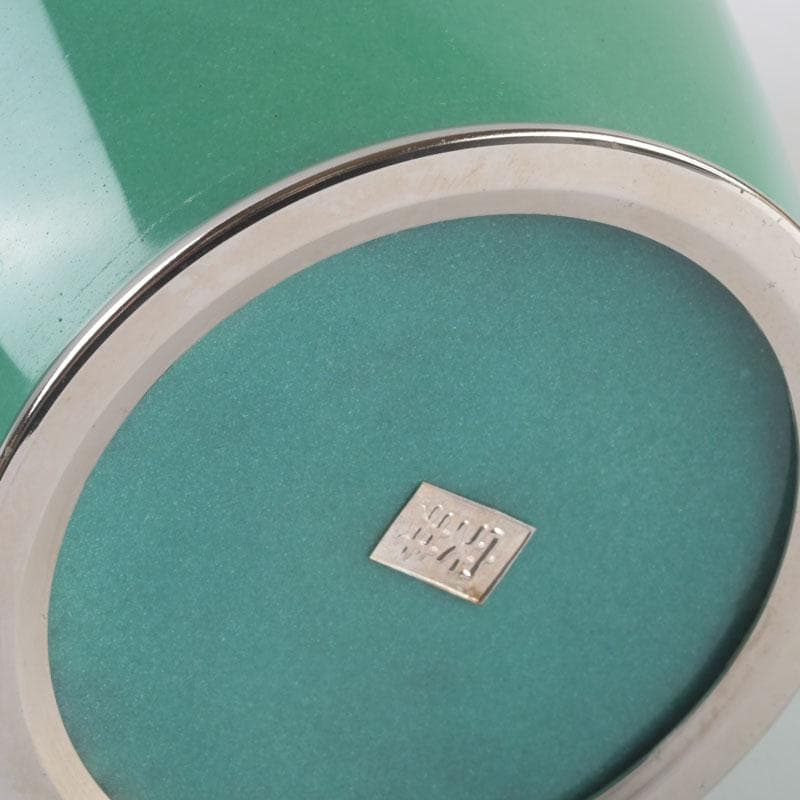 七宝焼　安井幸晴作　牡丹文　花瓶　唐木台付　共箱　V　9556