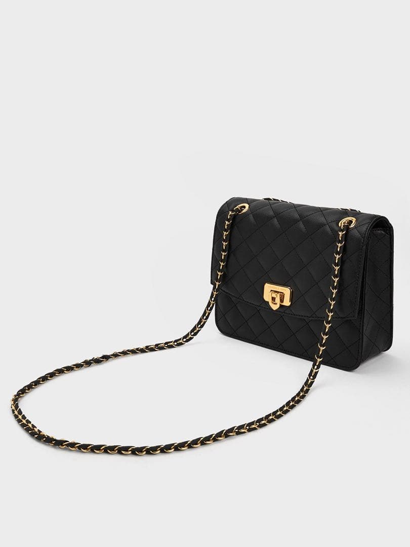【一度使用】CHARLES & KEITH キルティングチェーンショルダーバッグ