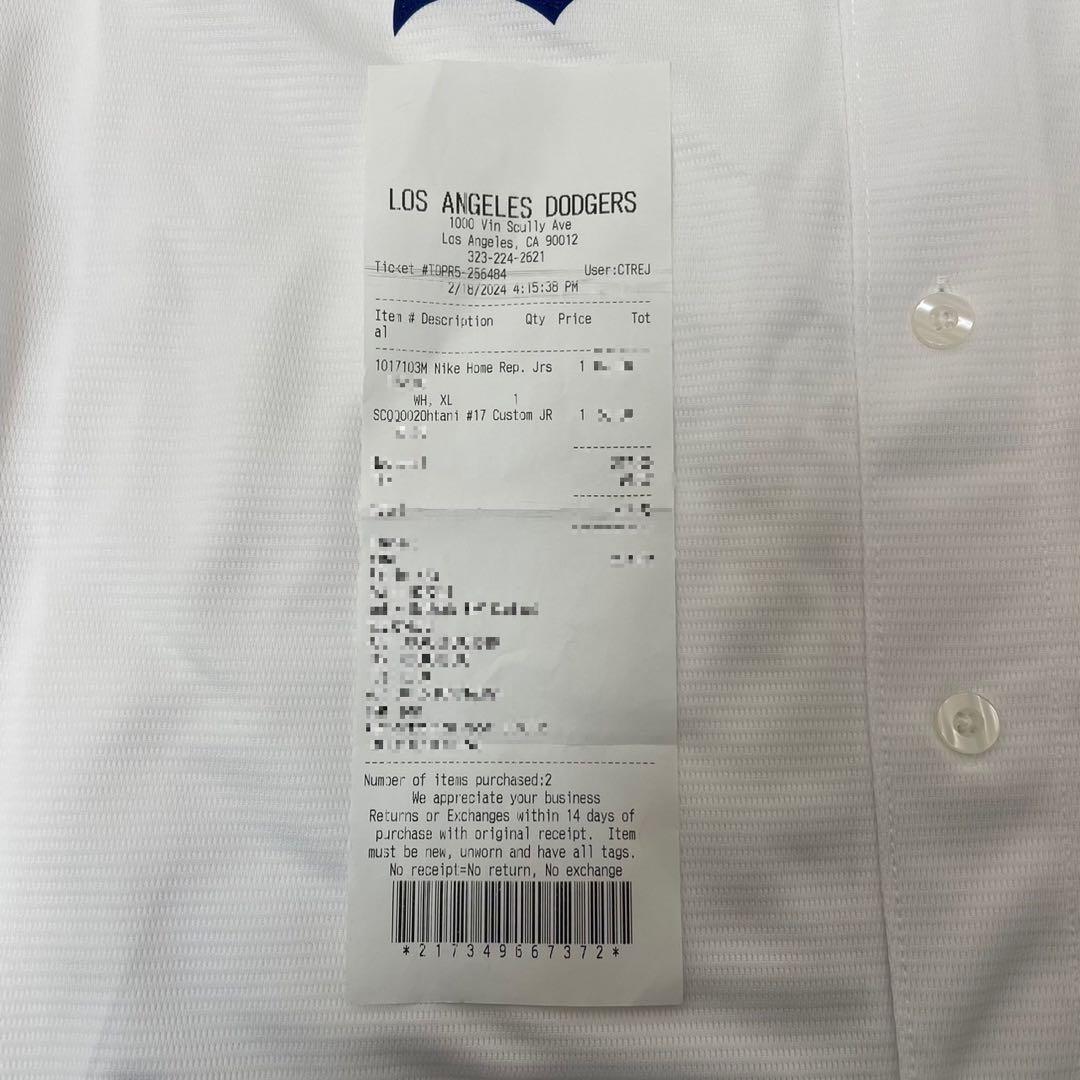 ドジャースタジアム購入✨公式レプリカ ホームユニフォーム 大谷翔平 17番 XL