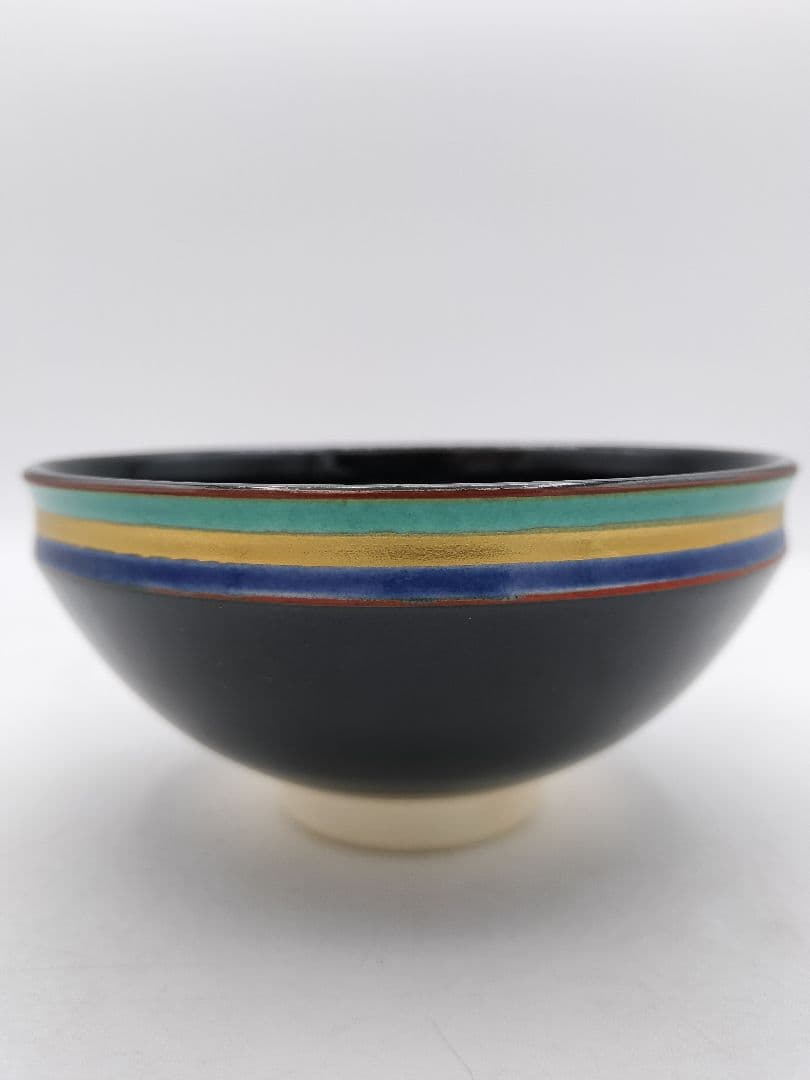 c773 数茶碗 黒仁清　独楽文 手塚桐鳳 10客 木箱 茶道具 古物