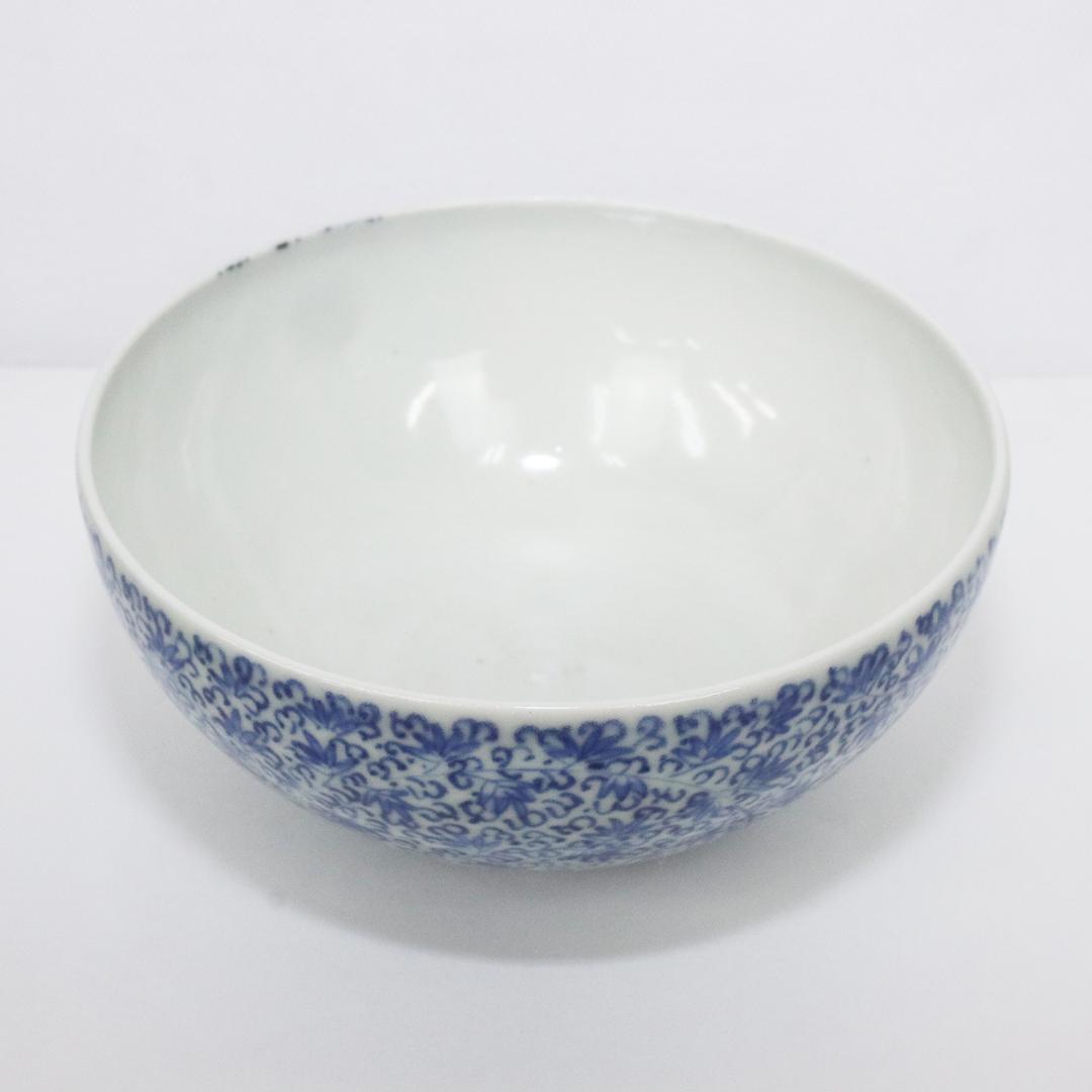 江戸期　古伊万里　染付　花唐草文　3.3寸　茶碗