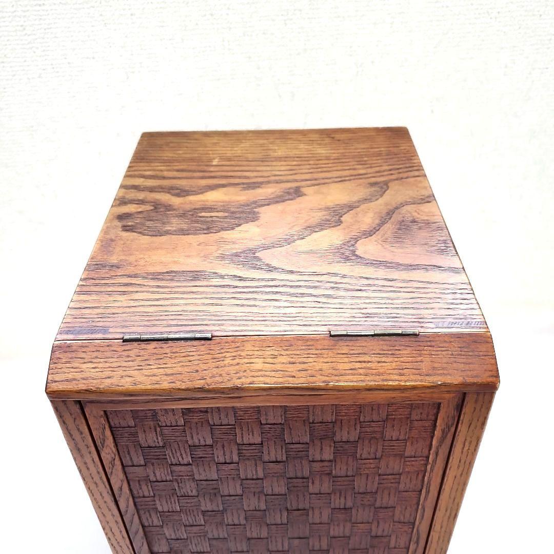 【高級木工】江戸指物 箱鏡台 キハダ材 桑材 網代編み模様 昭和レトロ