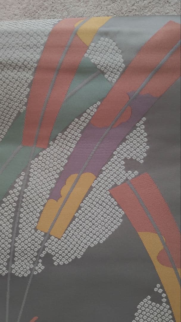 正絹 全通 袋帯 グレー系