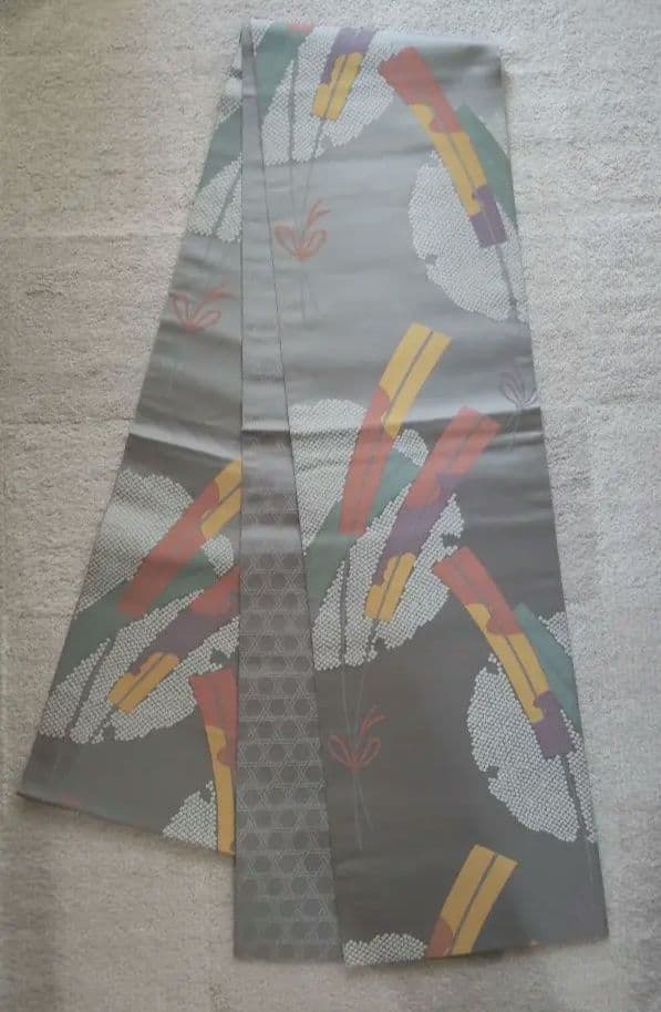 正絹 全通 袋帯 グレー系