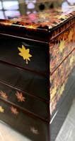 値下会津漆　行楽用重箱 桜と紅葉