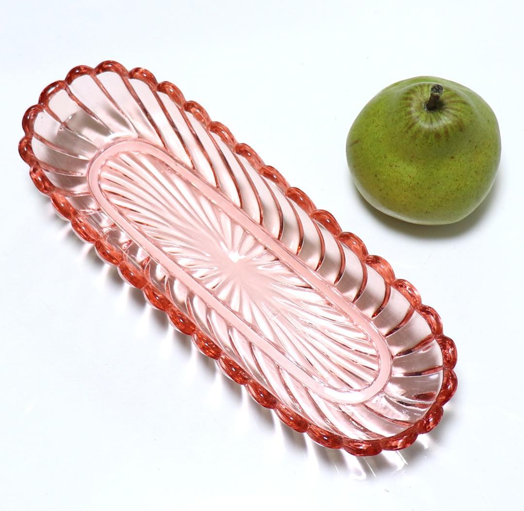 オールド・バカラ 最大サイズ25cm レアカラー バンブー 桃色ガラス大皿 長皿