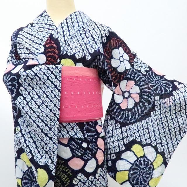 専用Y3423◆美品 有松鳴海絞り 綿 居敷当て付 手縫い 高級浴衣