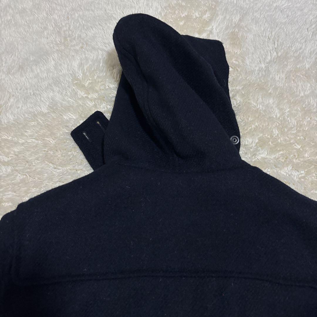 ハリスツイード×ビームスプラス ダッフルコート ロング L フード 牛革 紺