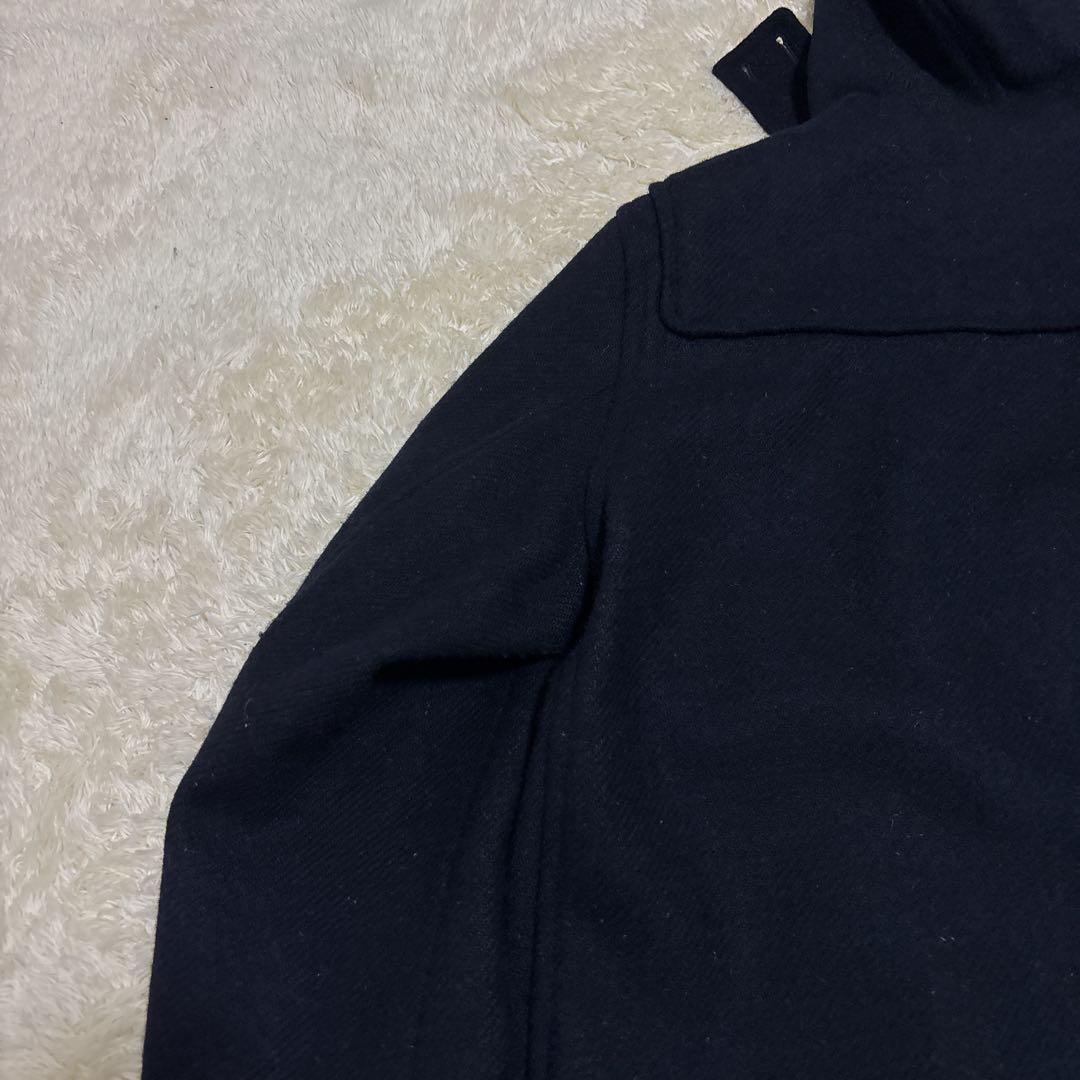 ハリスツイード×ビームスプラス ダッフルコート ロング L フード 牛革 紺