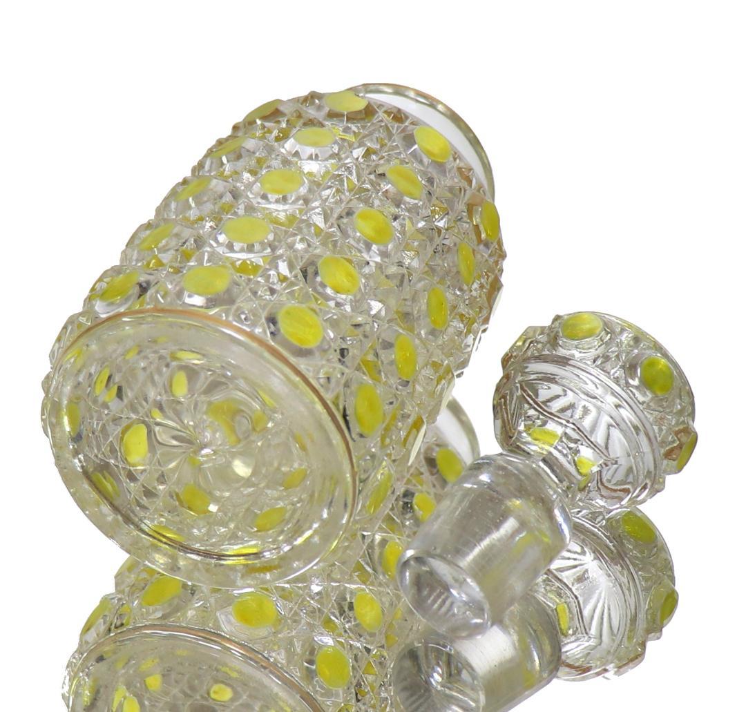 オールド・バカラ 上級作品 黄緑色被せエナメル彩金彩香水瓶14.5cm ボトル