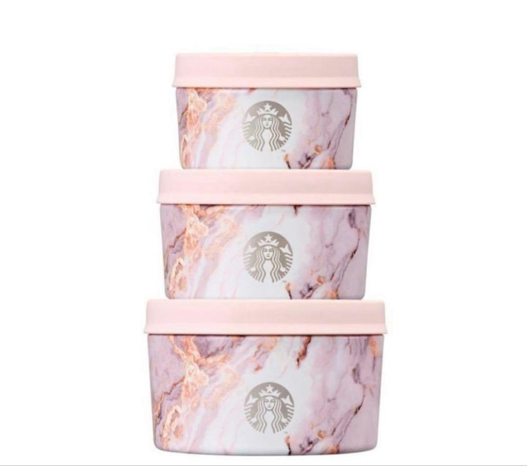【韓国スタバ】韓国　swell スウェルフードコンテナ　ピンクマーブル　大理石調
