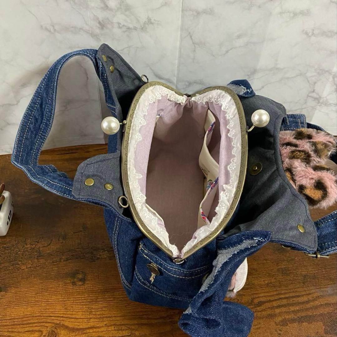 m*e様 コヤンイサムチョン デニムリメイク【がま口バッグ】フリルバッグ ハンド