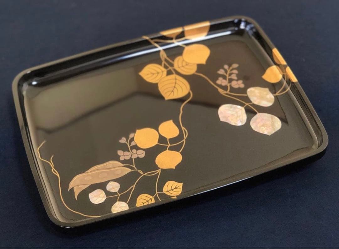 《R》豆蒔絵 螺鈿 蝋色 進物盆 漆匠 鈴木 表朔 共箱 260126く1